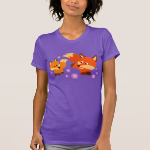 Cute Playful Cartoon Foxes Women T-Shirt