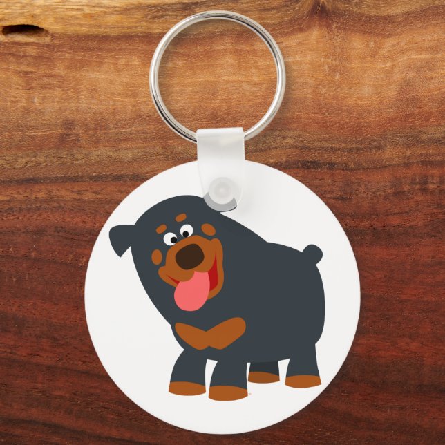 Cute Playful Cartoon Rottweiler Keychain (Front)