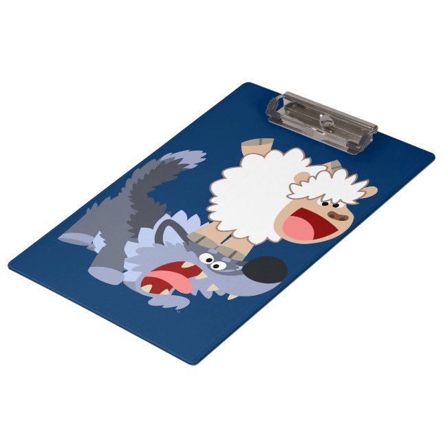 Cute Playful Cartoon Sheep and Wolf Clipboard (Angled)