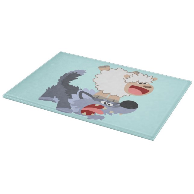 Cute Playful Cartoon Sheep and Wolf Cutting Board (Corner)