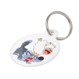 Cute Playful Cartoon Sheep and Wolf Dog Tag