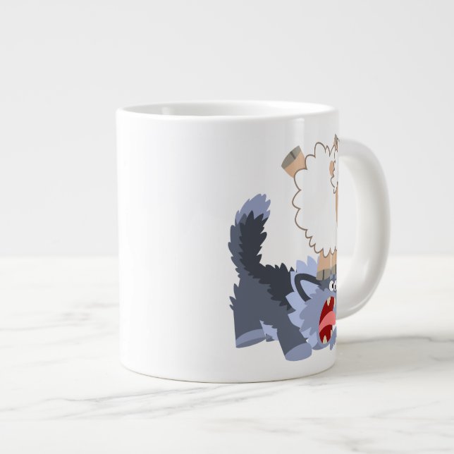 Cute Playful Cartoon Sheep and Wolf Jumbo Mug (Front Right)