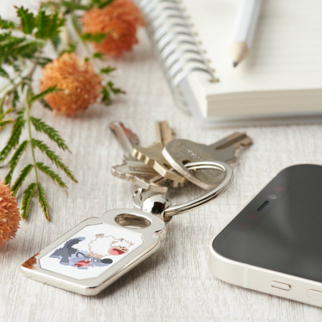 Cute Playful Cartoon Sheep and Wolf Metal Keychain (Side)
