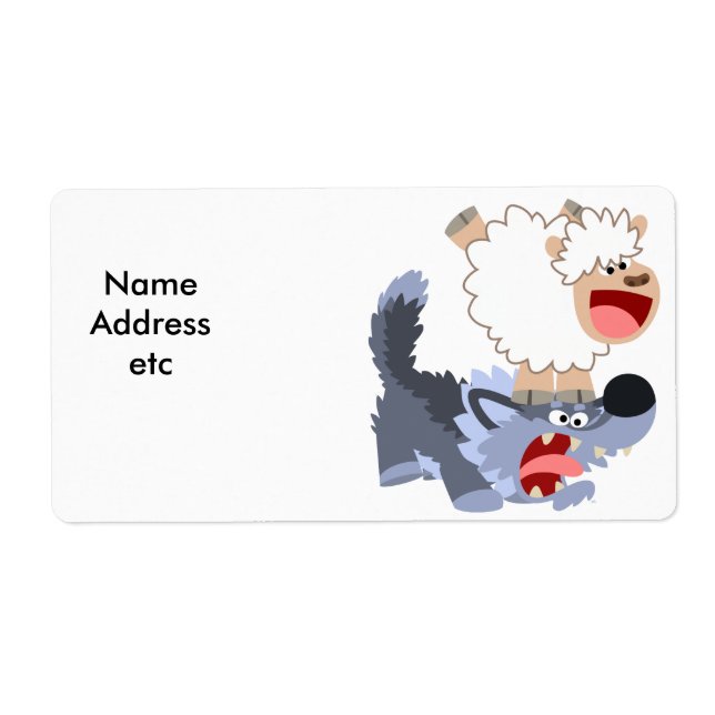 Cute Playful Cartoon Sheep and Wolf Shipping Label (Front)