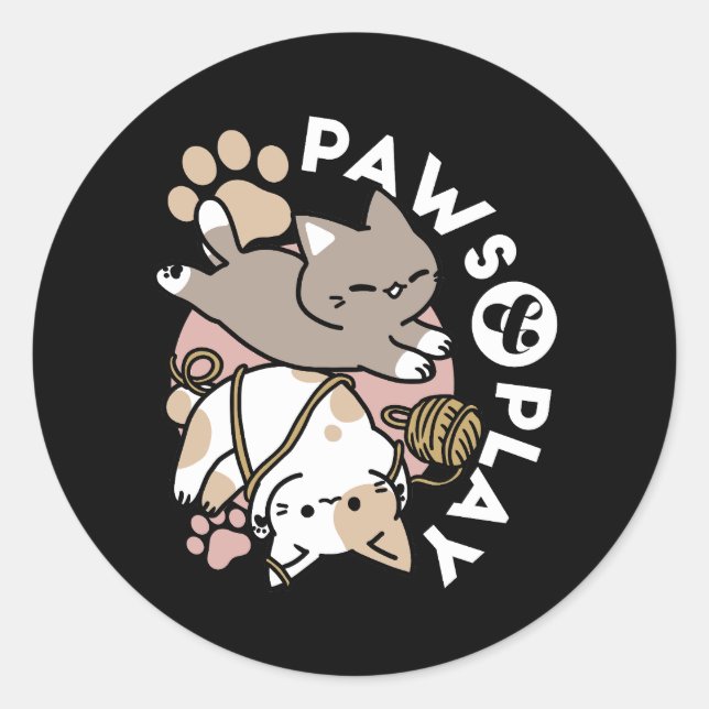 Cute Playful Cats Design – Fun Paws and Play Art Classic Round Sticker (Front)