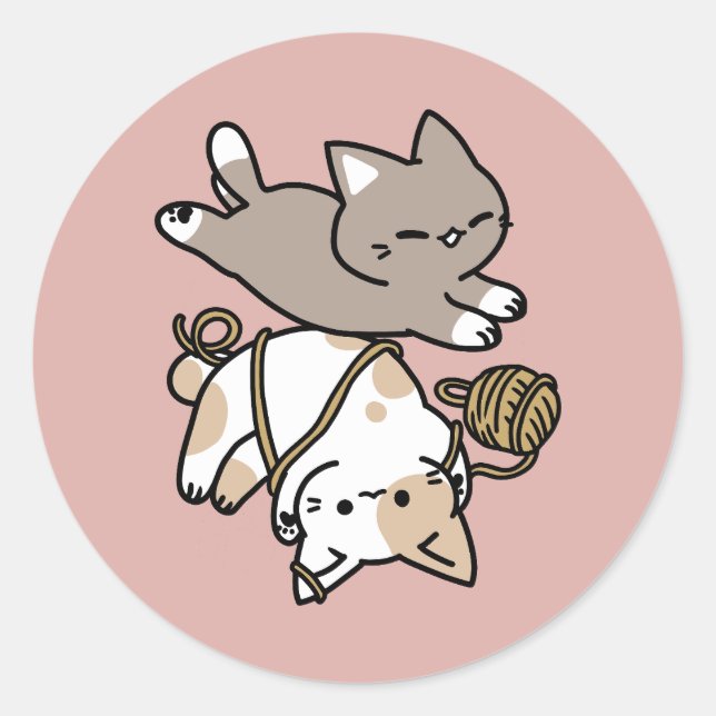 Cute Playful Cats Design – Fun Paws and Play Art Classic Round Sticker (Front)