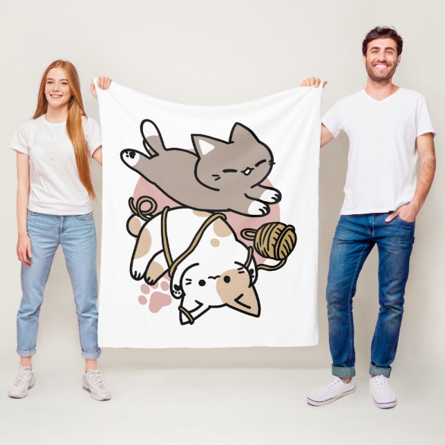 Cute Playful Cats Design – Fun Paws and Play Art Fleece Blanket (In Situ)