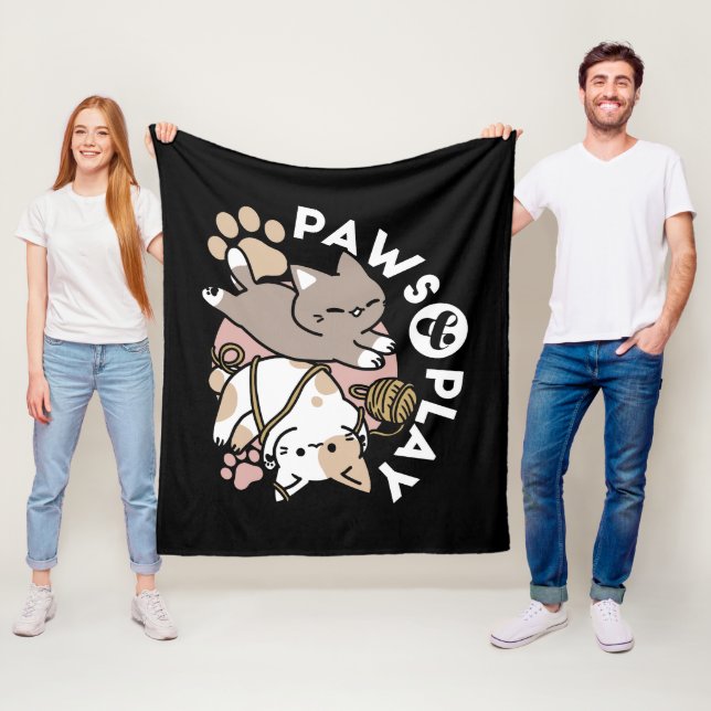 Cute Playful Cats Design – Fun Paws and Play Art Fleece Blanket (In Situ)