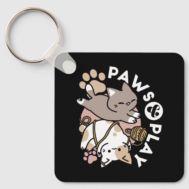 Cute Playful Cats Design – Fun Paws and Play Art Keychain (Front)