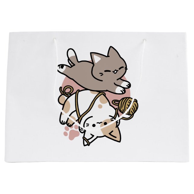 Cute Playful Cats Design – Fun Paws and Play Art Large Gift Bag (Front)