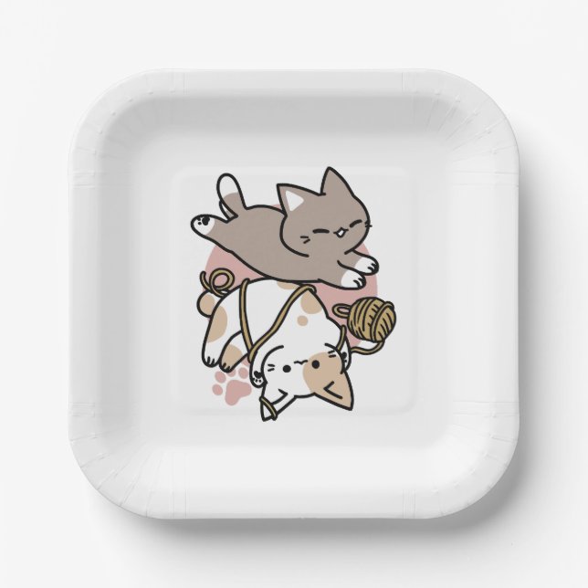 Cute Playful Cats Design – Fun Paws and Play Art Paper Plate (Front)