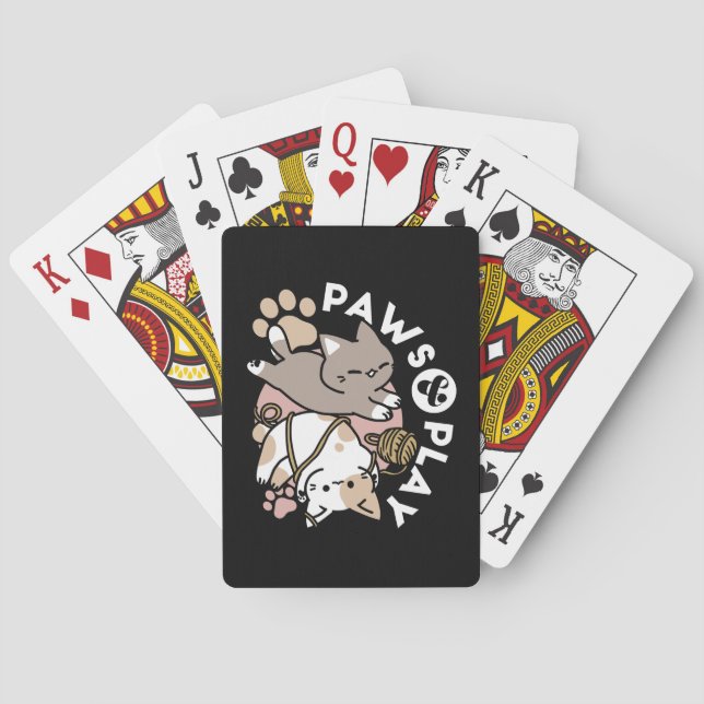 Cute Playful Cats Design – Fun Paws and Play Art Playing Cards (Back)