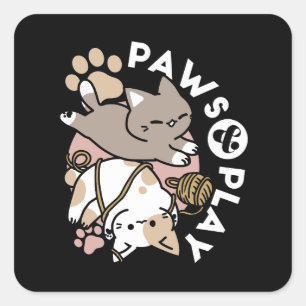 Cute Playful Cats Design – Fun Paws and Play Art Square Sticker