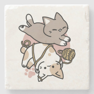 Cute Playful Cats Design – Fun Paws and Play Art Stone Coaster