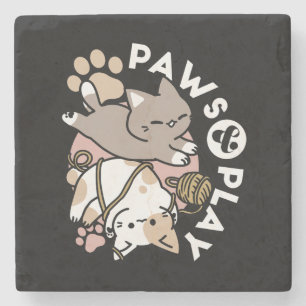 Cute Playful Cats Design – Fun Paws and Play Art Stone Coaster