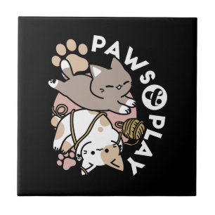 Cute Playful Cats Design – Fun Paws and Play Art Tile