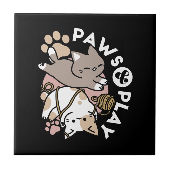 Cute Playful Cats Design – Fun Paws and Play Art Tile (Front)
