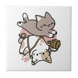 Cute Playful Cats Design – Fun Paws and Play Art Tile