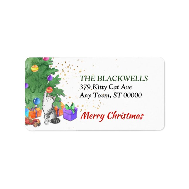 Cute Playful Christmas Cat Return Address Label (Front)