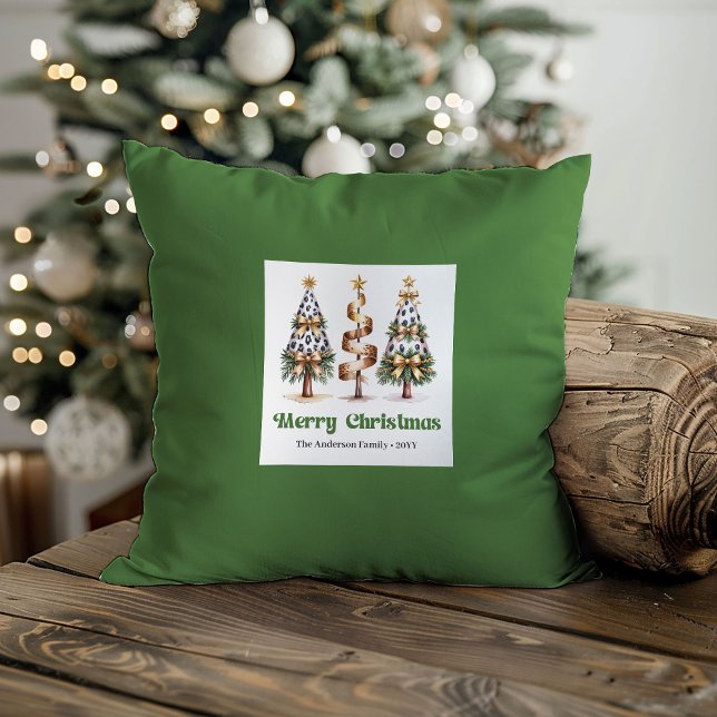 Cute Playful christmas trees Pillow Custom Name   (Cute Playful christmas trees Pillow Custom Name Gift

)