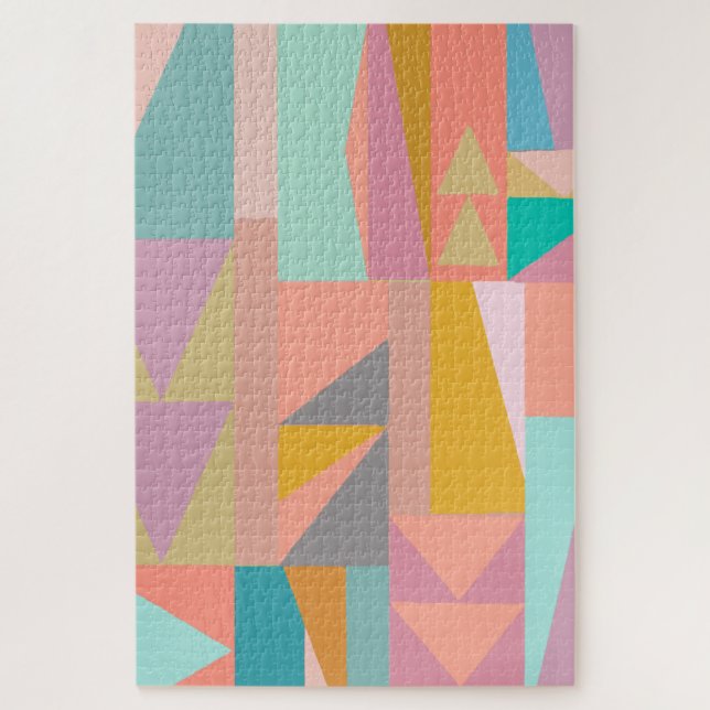 Cute Playful Colour Modern Geometric Shapes Jigsaw Puzzle (Vertical)