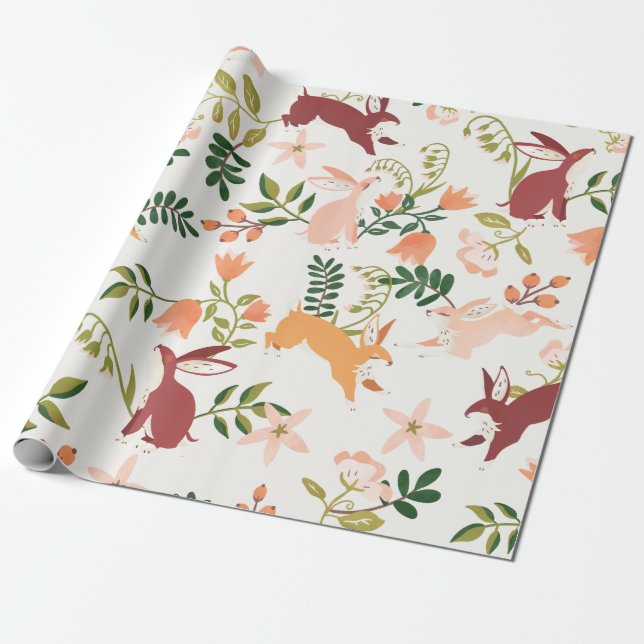 Cute, Playful & Colourful Bunny Pattern Wrapping Paper (Unrolled)