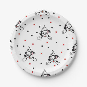 Cute Playful Dalmatian Dog Pattern Red Black Paper Plate