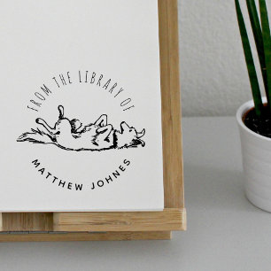 Cute Playful Dog Custom Name Library Books Self-inking Stamp