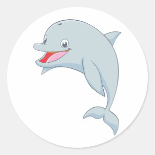 Cute Playful Dolphin Cartoon Classic Round Sticker