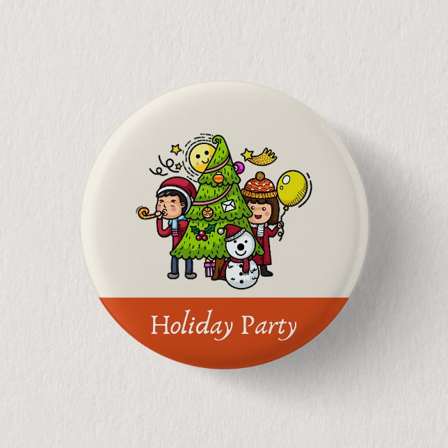 Cute Playful Hand Drawn Holiday Party Christmas  1 Inch Round Button (Front)