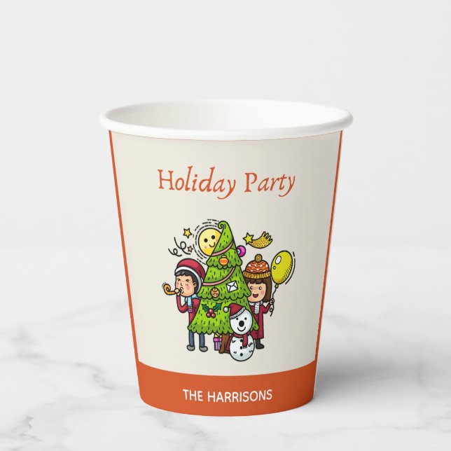Cute Playful Hand Drawn Holiday Party Christmas  Paper Cups (Back)