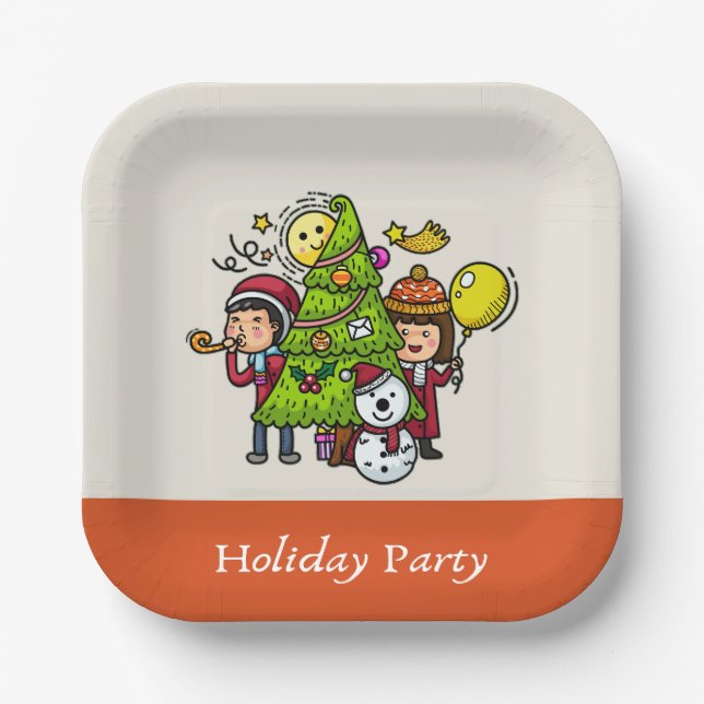 Cute Playful Hand Drawn Holiday Party Christmas  Paper Plate (Front)