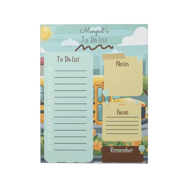 Cute Playful Personalized School-Themed To-Do List Notepad (Rotated)