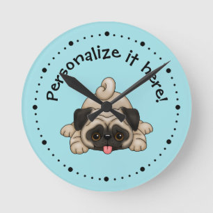 Cute Playful Pug Puppy Personalized Clock