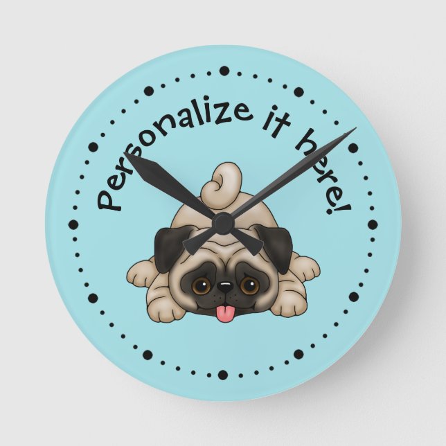 Cute Playful Pug Puppy Personalized Clock (Front)