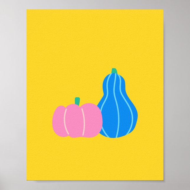 Cute Playful Pumpkin and Gourd Art in Yellow Poster (Front)