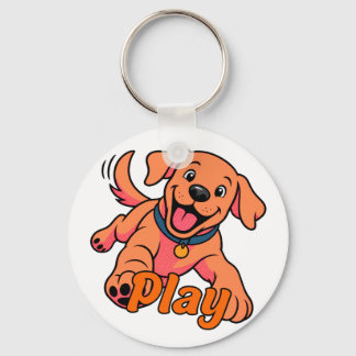 Cute Playful Puppy Cartoon Art with Play Typograph Keychain