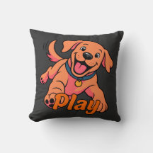 Cute Playful Puppy Cartoon Art with Play Typograph