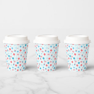 Cute Playful Red Blue Floral and Bow Paper cup
