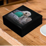 Cute Playful Sea Otters Gift Box<br><div class="desc">Store trinkets, jewellery and other small keepsakes in this wooden gift box with ceramic tile that features a photo image of a pair of cute Sea Otters playing with a ball toy. Select your gift box size and colour.</div>