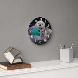 Cute Playful Sea Otters Round Clock