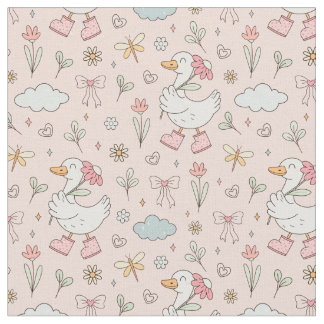 Cute & Playful Silly Spring Floral Goose Pattern Fabric