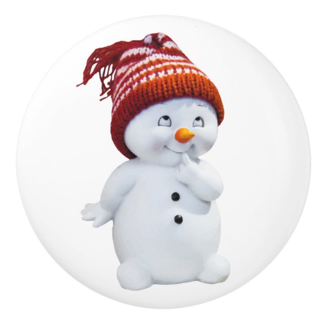 CUTE PLAYFUL SNOWMAN CERAMIC KNOB (Front)