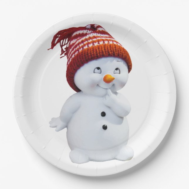 CUTE PLAYFUL SNOWMAN PAPER PLATE (Front)