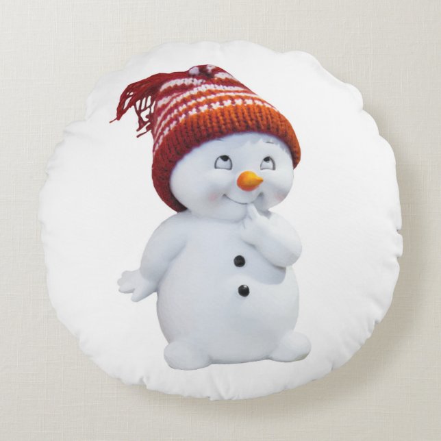 CUTE PLAYFUL SNOWMAN ROUND PILLOW (Front)