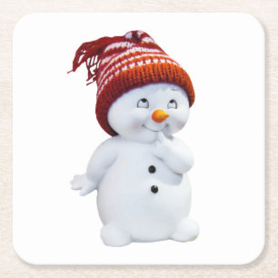 CUTE PLAYFUL SNOWMAN SQUARE PAPER COASTER