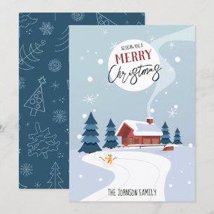 Cute Playful Winter Cabin Forest Christmas Holiday Card