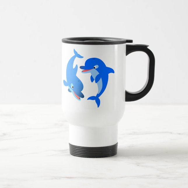 Cute Playing Cartoon Dolphins Commuter Mug (Right)