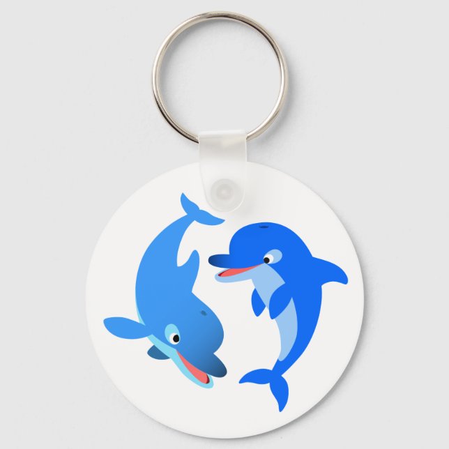 Cute Playing Cartoon Dolphins Keychain (Front)
