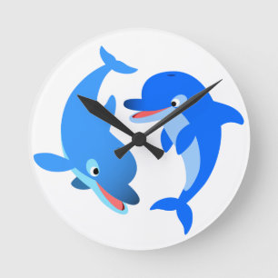 Cute Playing Cartoon Dolphins Wall Clock